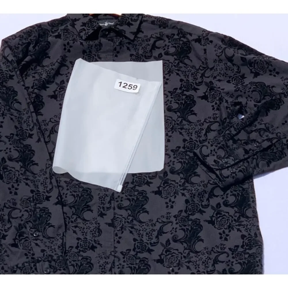 BEVERLY HILLS POLO CLUB Men’s Black Jacquard Long Sleeve Button Front Shirt Med.